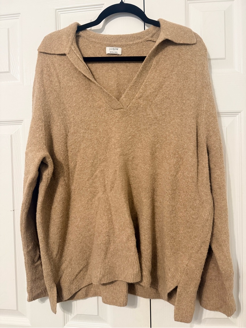 J. Crew Women's Camel V-Neck Collared Sweater